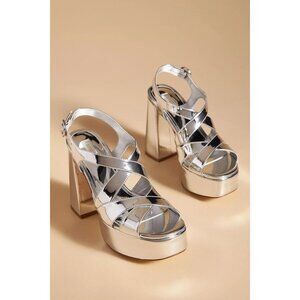 Larroudé Bee Platform Strappy Shoes Silver Metallic Size 8 NEW